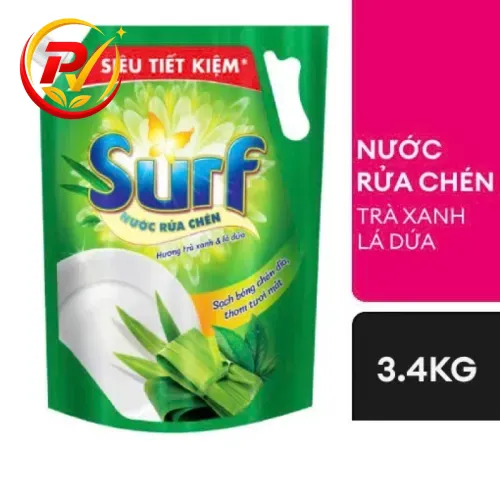 Nước rửa chén Surf trà xanh và lá dứa túi 3 lít